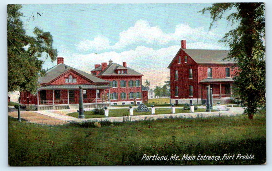 FORT PREBLE, ME Maine ~ MAIN ENTRANCE c1900s Cumberland County UDB Postcard