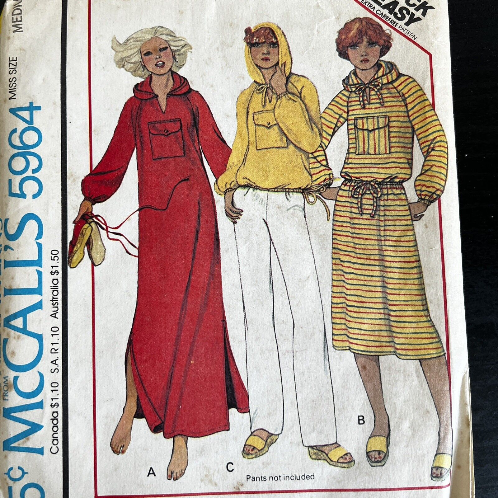 Vintage 1970s McCalls 5864 Dress or Top with Hood Sewing Pattern Medium UNCUT