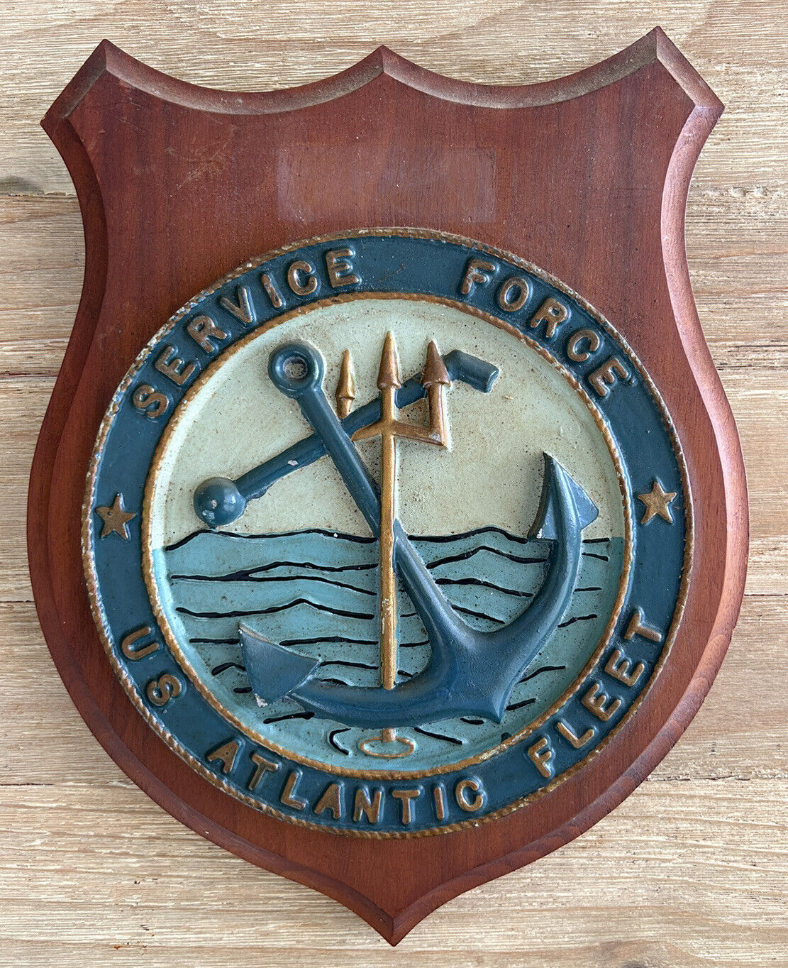 USN Navy metal plate Wood plaque Service Force US Atlantic Fleet