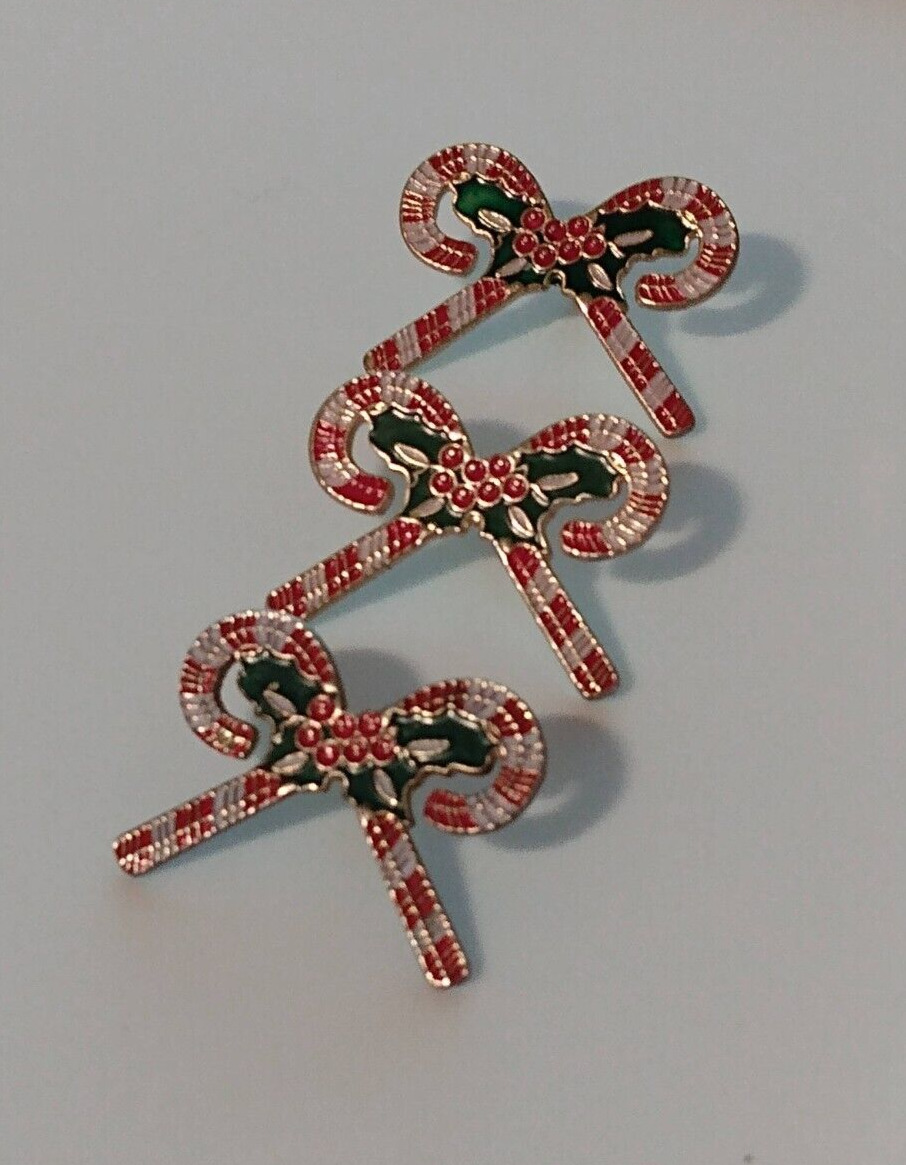 3 Christmas Candy Cane Lapel Pins