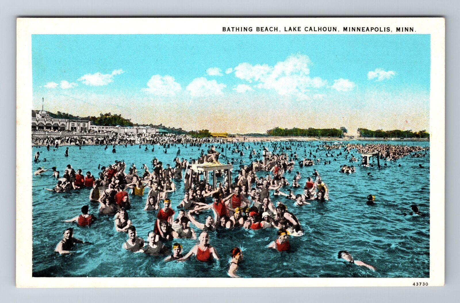 Minneapolis MN-Minnesota, Bathing Beach, Lake Calhoun, Antique Vintage Postcard