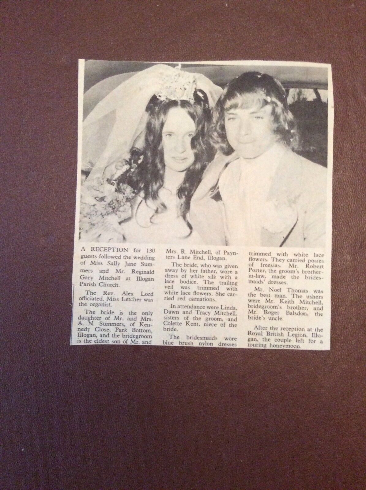 M62-7 Ephemera 1973 Article Wedding Summers Mitchell Illogan