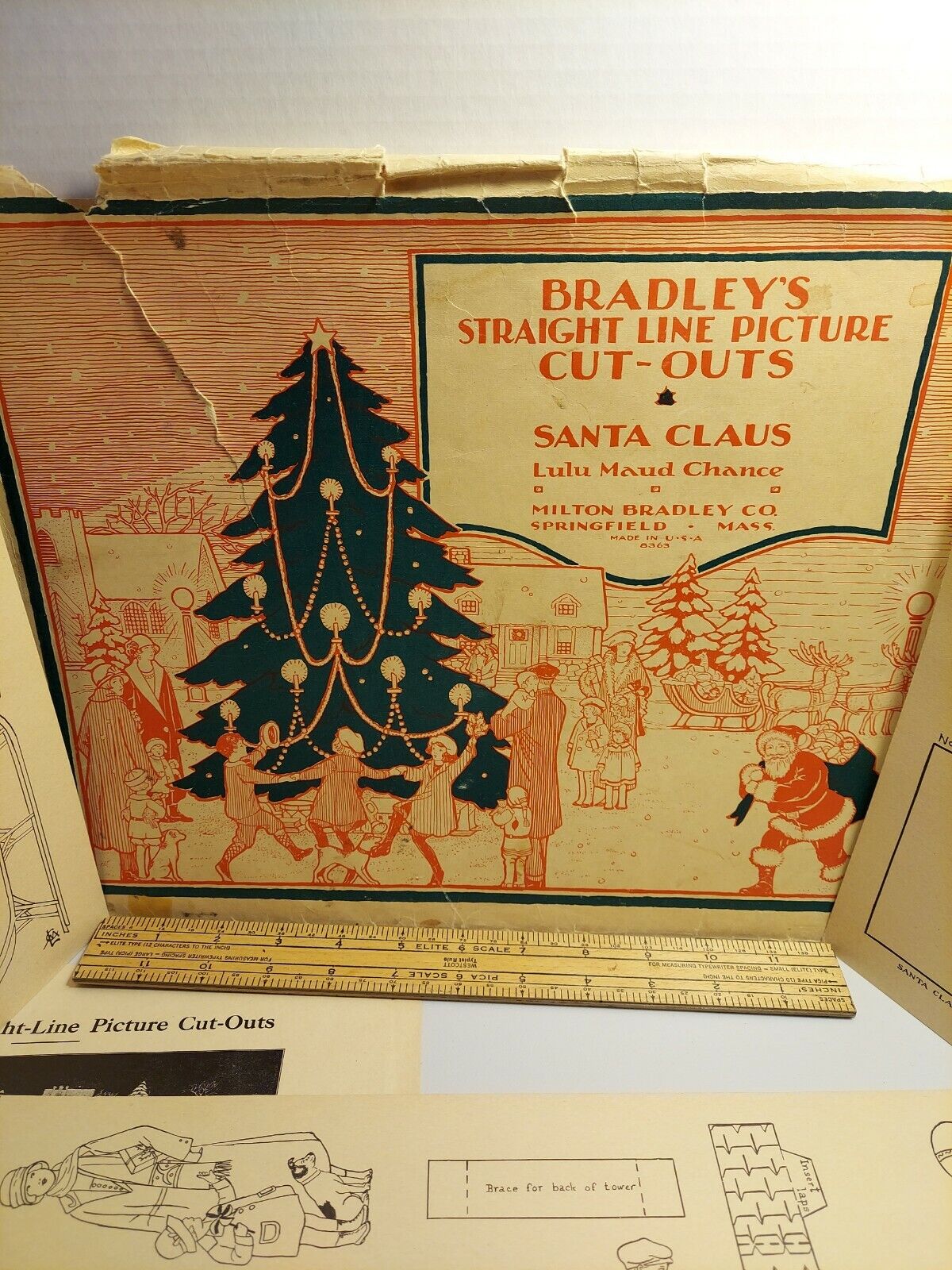 VINTAGE MILTON BRADLEY STRAIGHT LINE PICTURE Santa Claus PAPER CUT-OUTS 1924