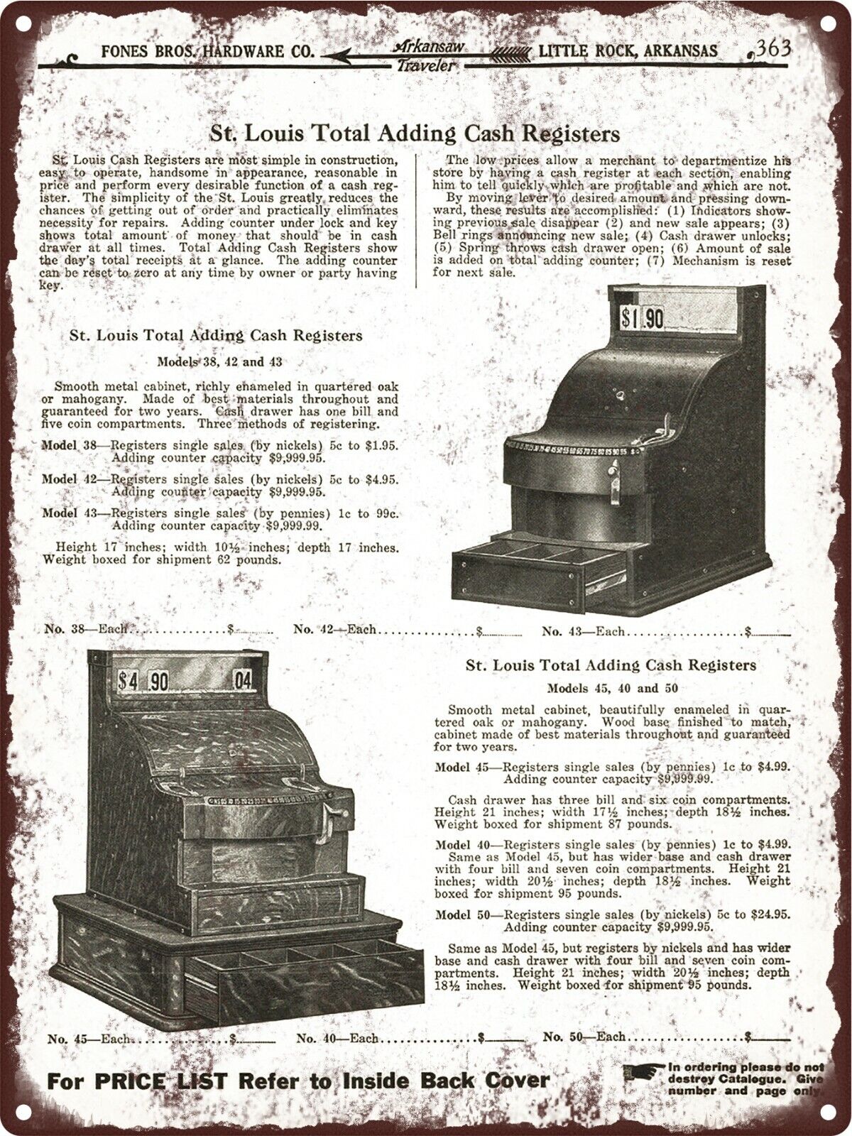 1919 St. Louis Total Adding Cash Register Metal Sign 9x12\