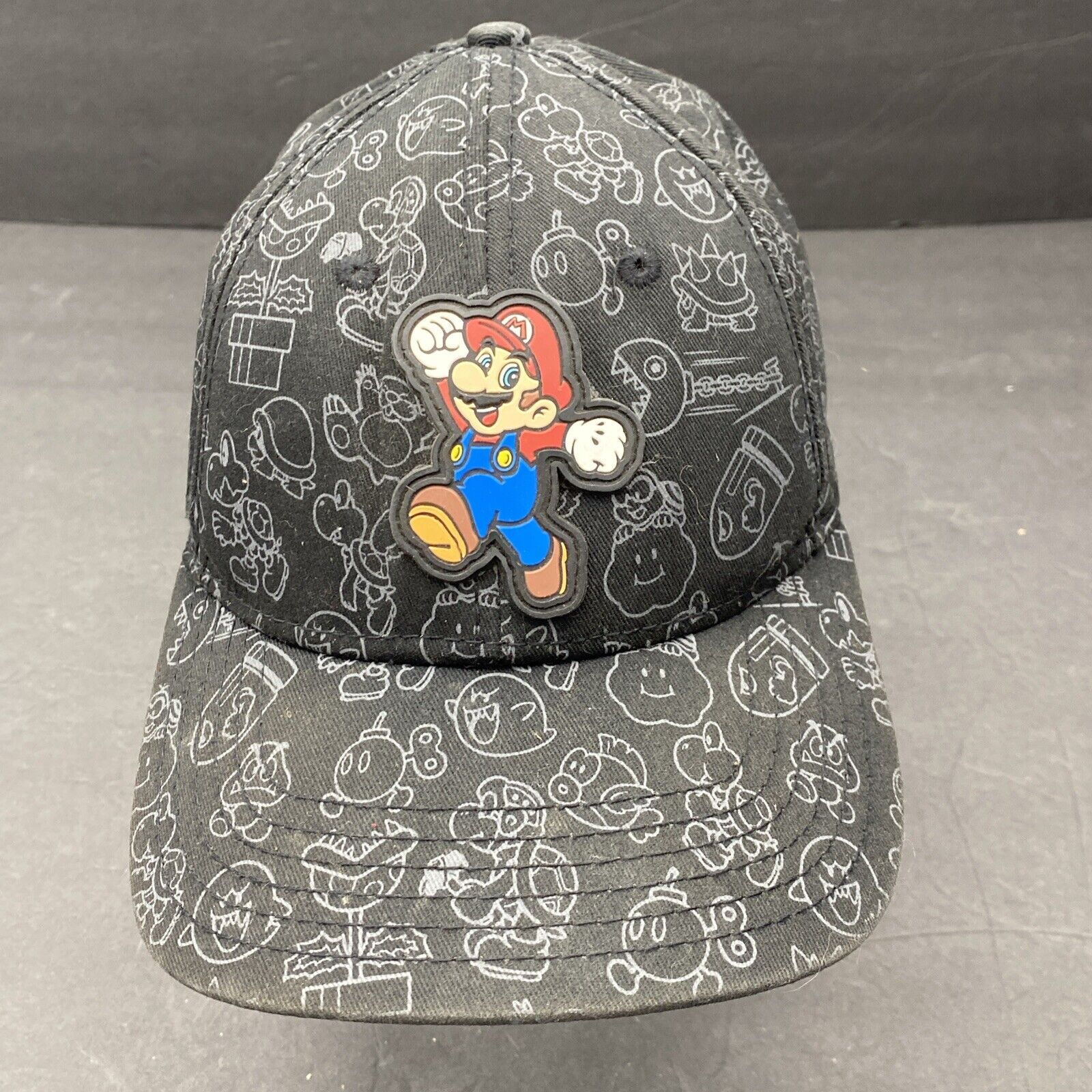 Nintendo Super Mario Ball Cap Hat Youth OSFM Black Graphic Print  Snapback