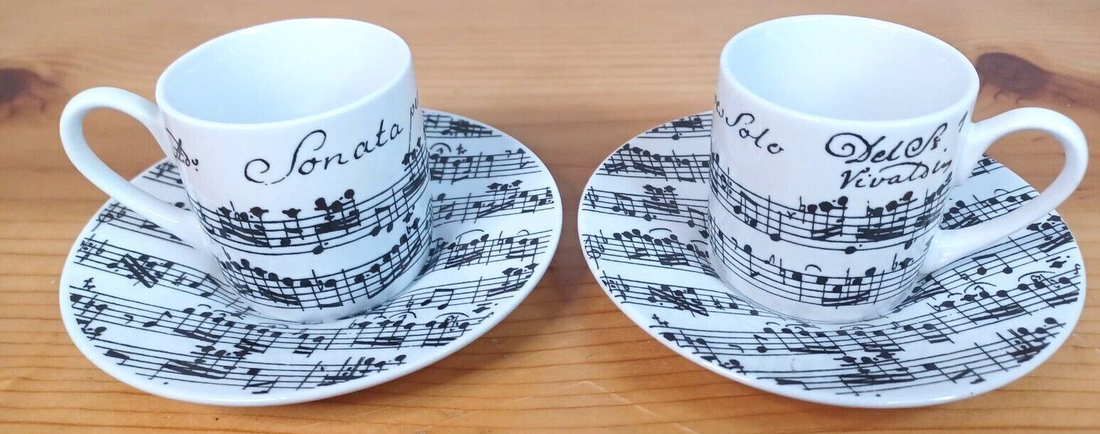 Konitz Germany 2 Small Coffee Cup Saucer Sonata C Minor Oboe Basso Continuo Set