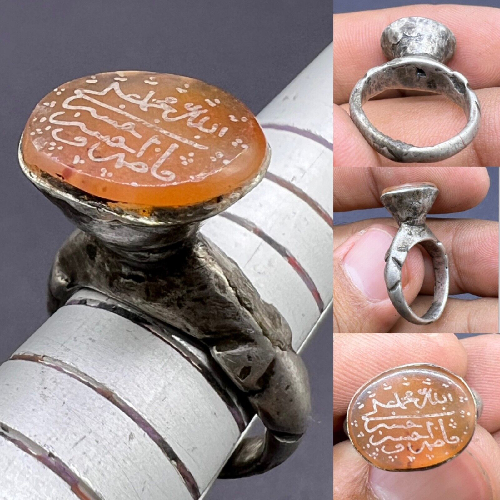 Islamic Antiques Rare Ancient Old Islamic Written Agate Stone Pure Slivered Ring