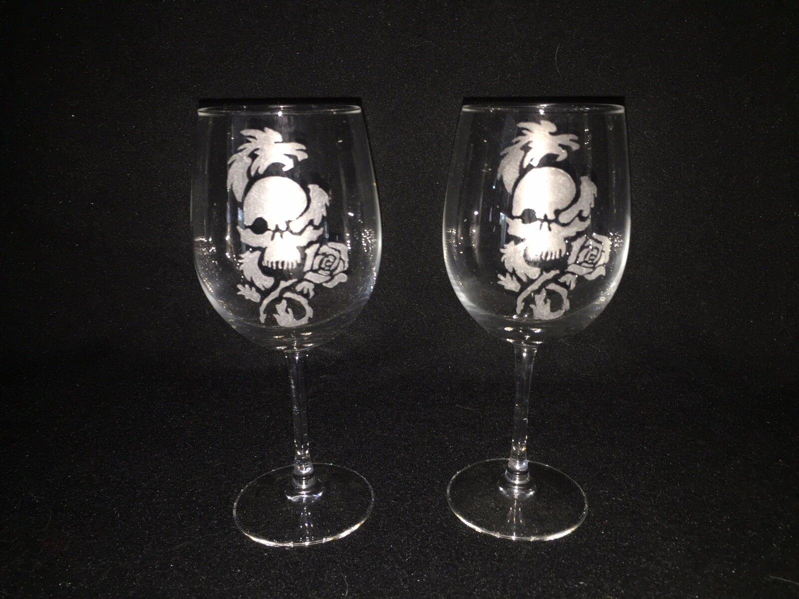 Skull Hand Etched (with a Dremel) Wine Glasses