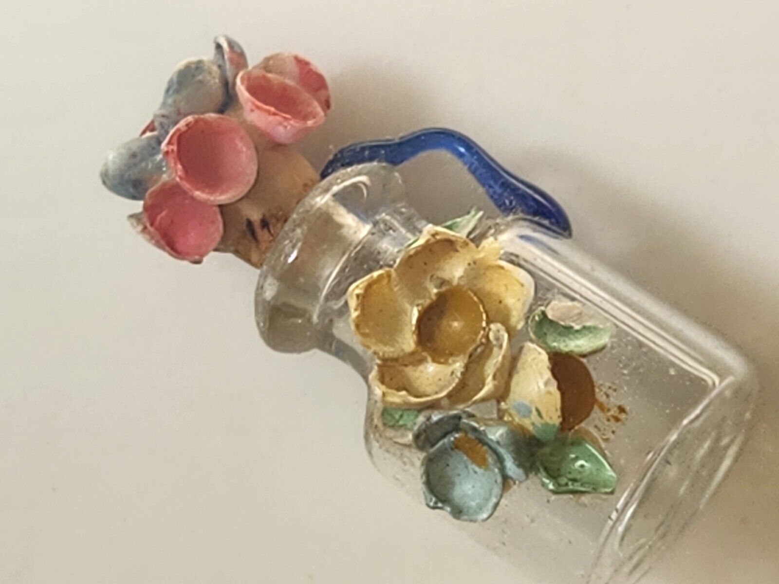 Scent Bottle Antique  Miniature Applied Flowers  1 1/4\
