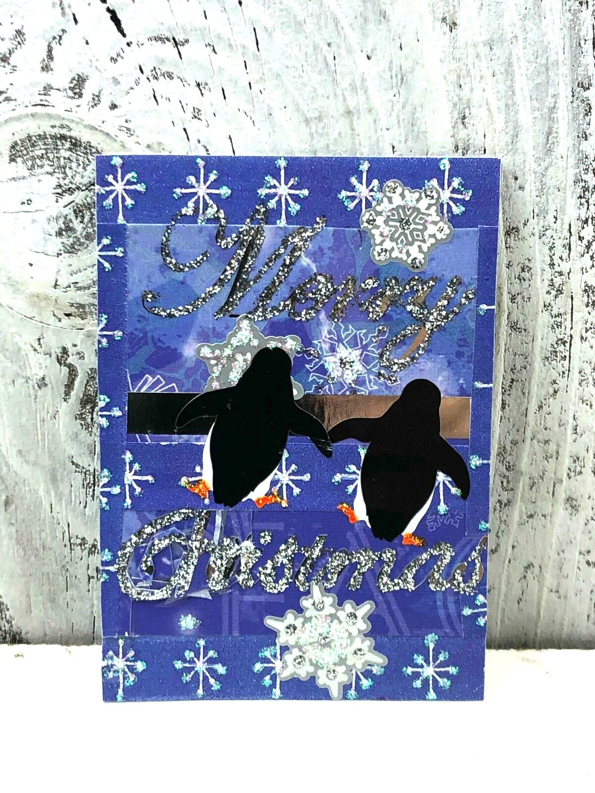 ACEO ARTIST TRADING CARD MERRY CHRISTMAS GLITTER CARD MADE OUT STICKERS GLITTER