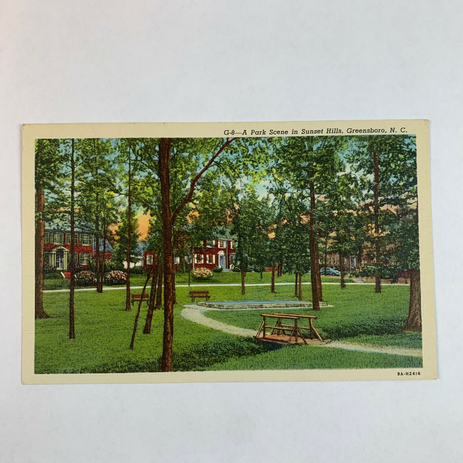 Postcard North Carolina Greensboro NC Park Sunset Hill Linen Unposted 1940s