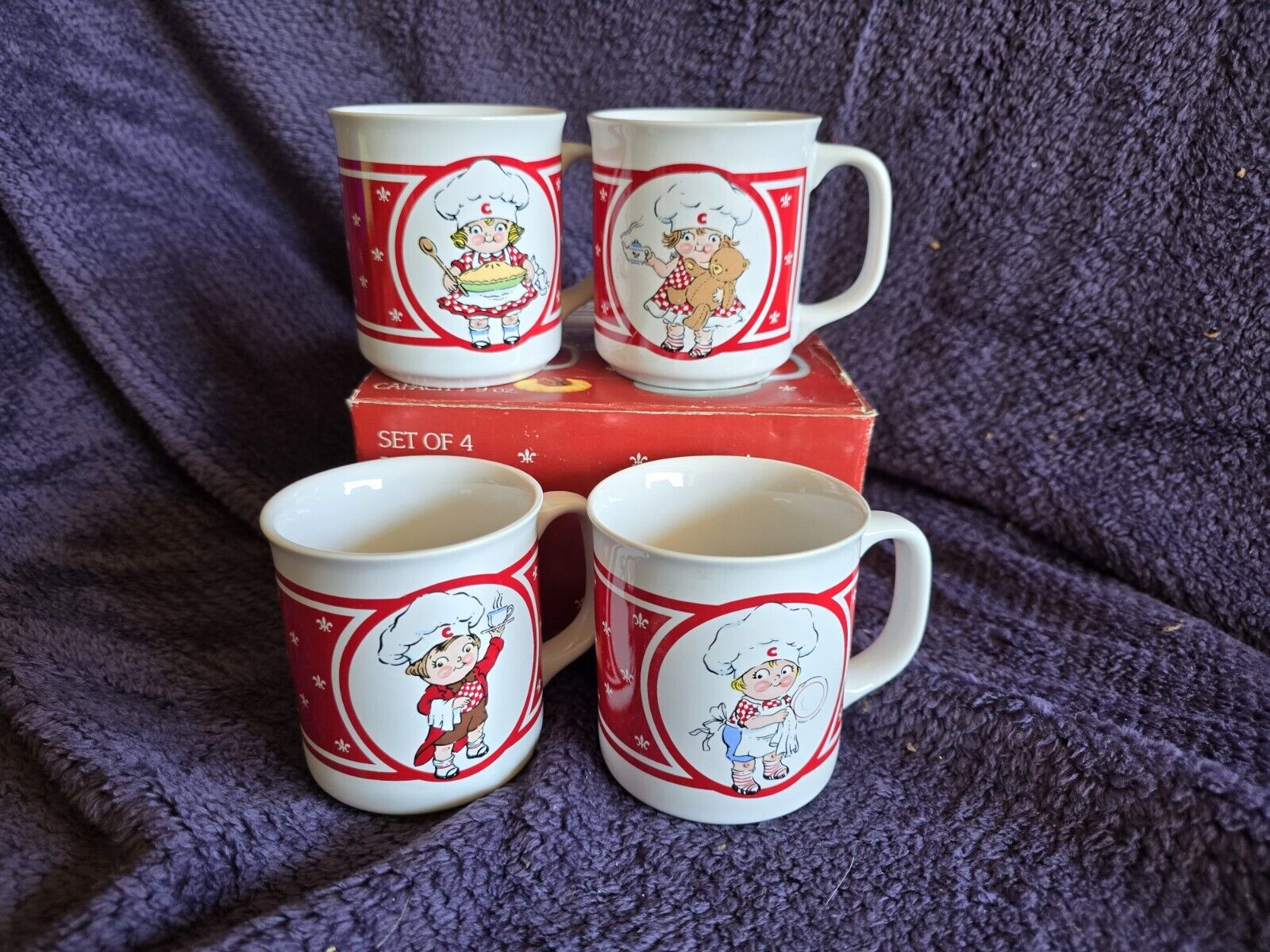 Set Of 4 Campbell's Soup Kids Soup Mug White Red Design
