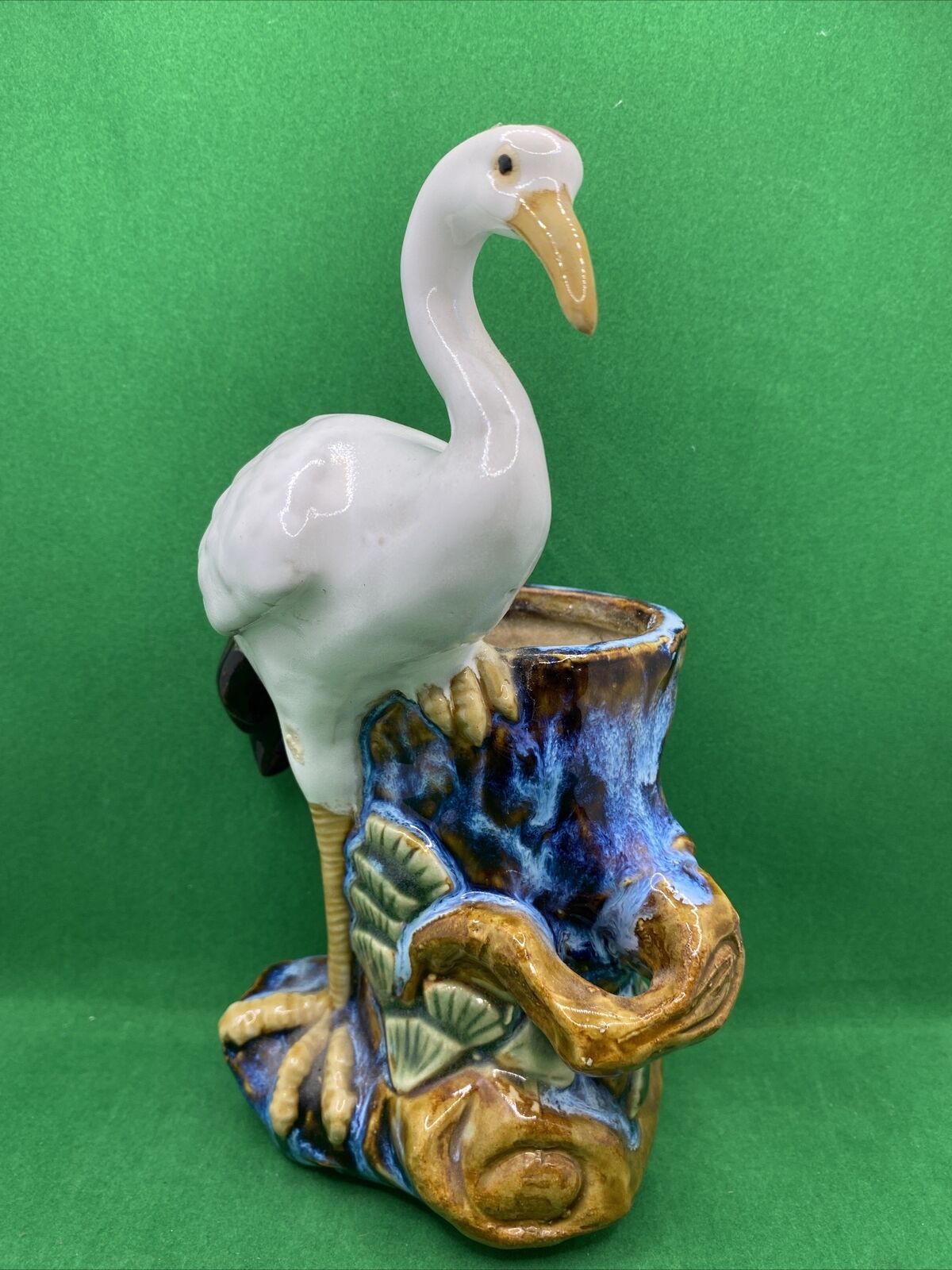 Vintage Ceramic Hand Painted Crane Vase 