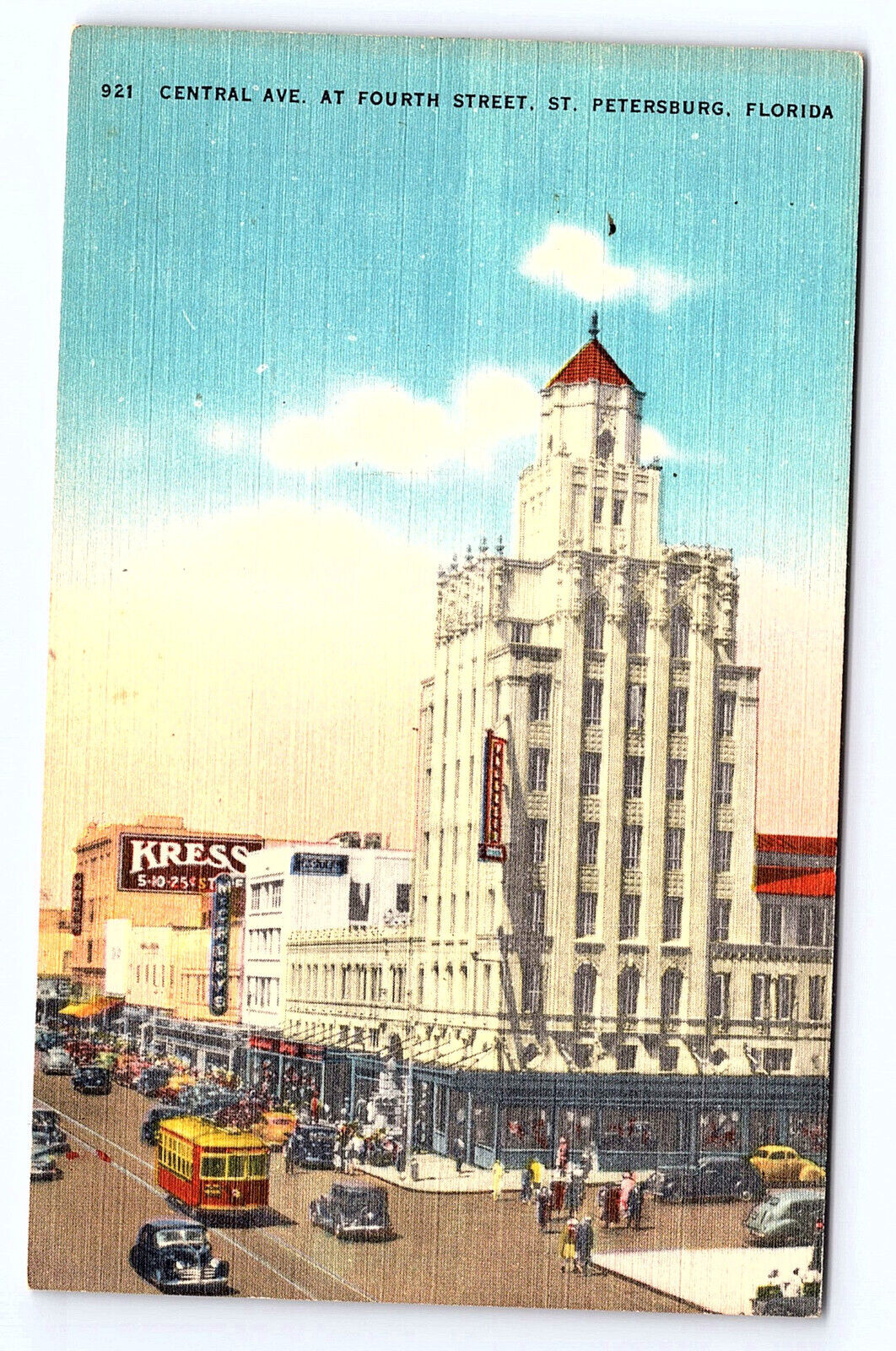 Central Avenue Kress store St. Petersburg Florida Linen Postcard A134