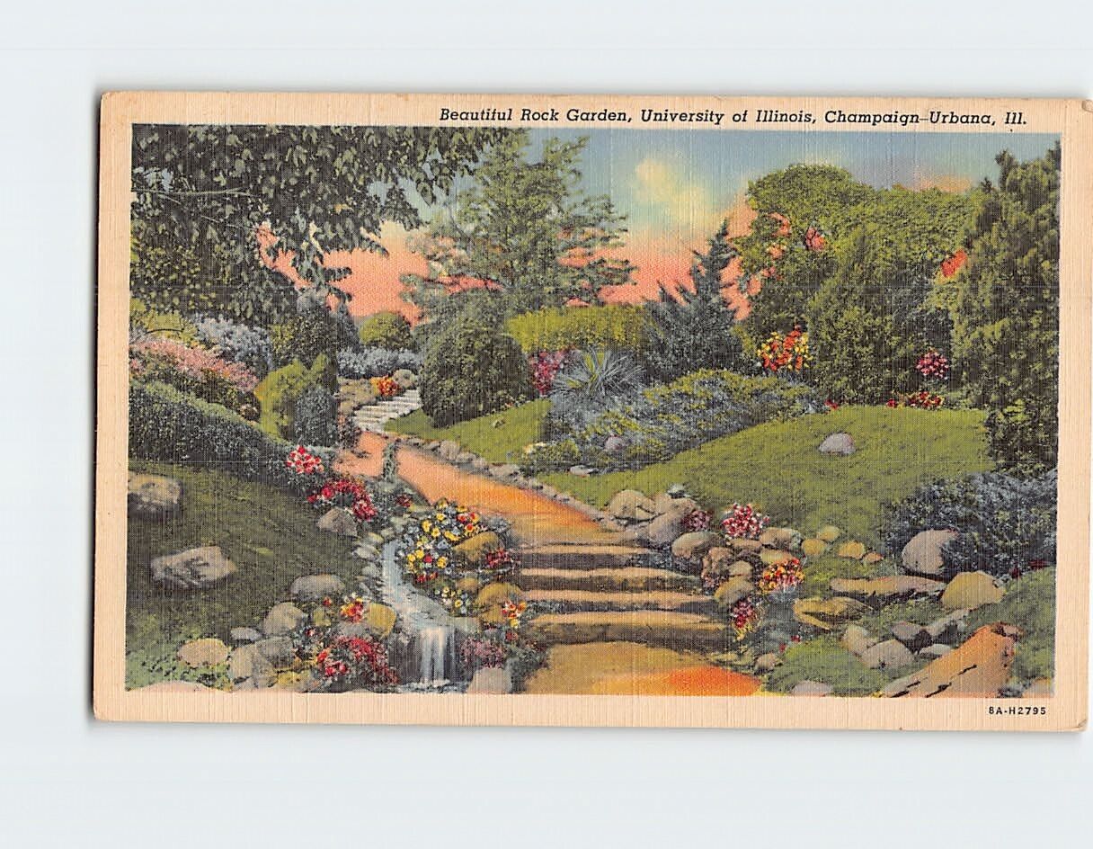 Postcard Beautiful Rock Garden, University of Illinois, Champaign-Urbana, IL