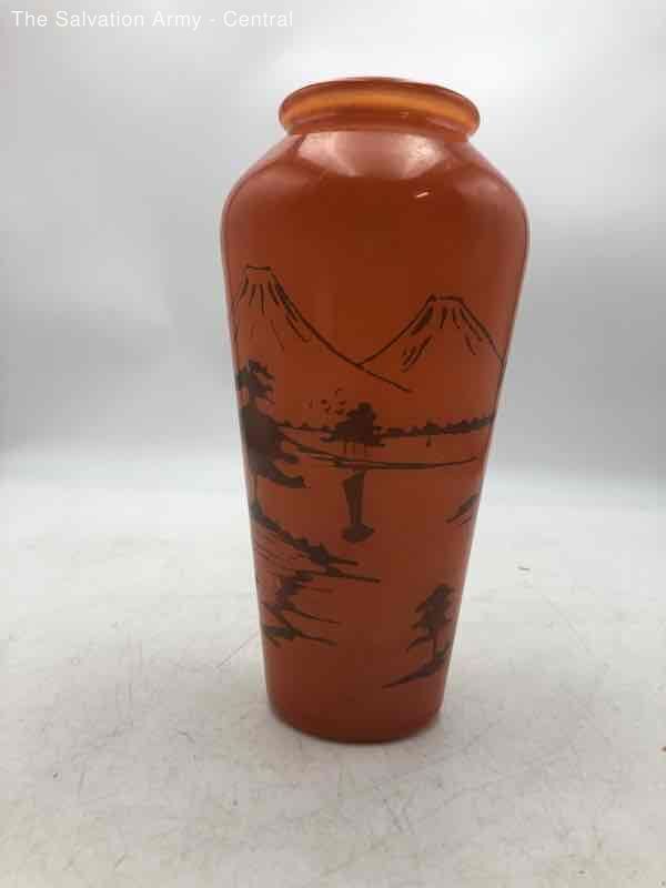 Orange Abstract Free Standing Cylindrical Shape Collectible Art Deco Vase