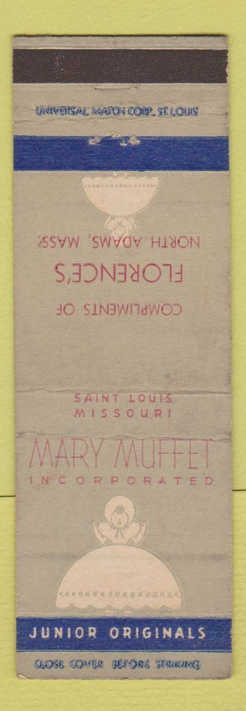 Matchbook Cover - Mary Muffet Girl\'s Clothes Florence\'s North Adams MA