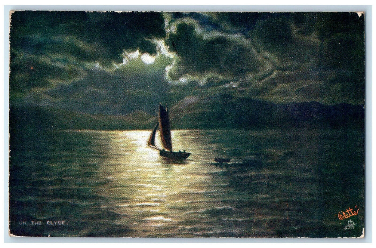 1906 On The Clyde Moonight Seas Scotland Posted Oilette Tuck Art Postcard
