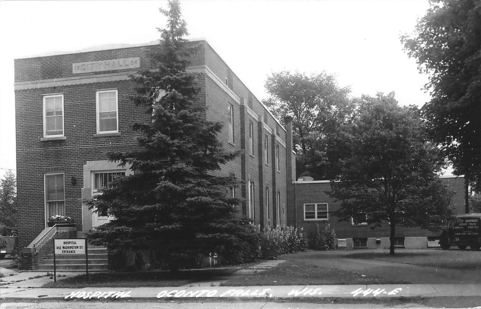 RPPC Exterior View Hospital, Oconto Falls, Wisconsin, Real Photo Postcard Kodak
