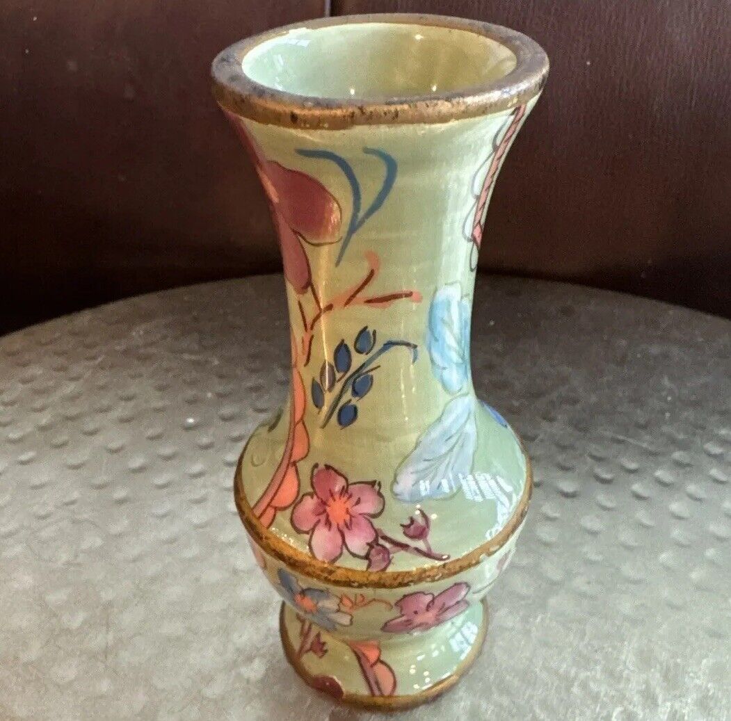 Vintage TRACY PORTER Floral Green Ceramic Bud Vase With Paper Label 4.5” NOTE