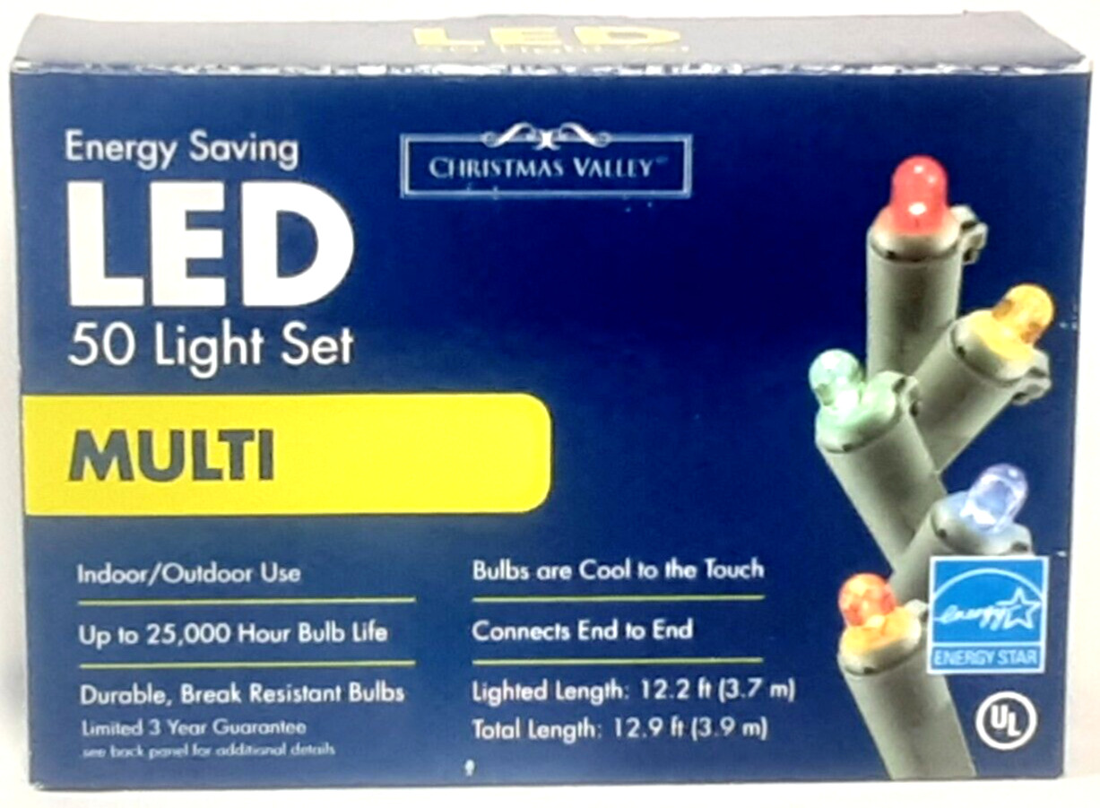 Christmas Lights Multicolor Christmas Valley LED 50 Light Set New In Box Tested