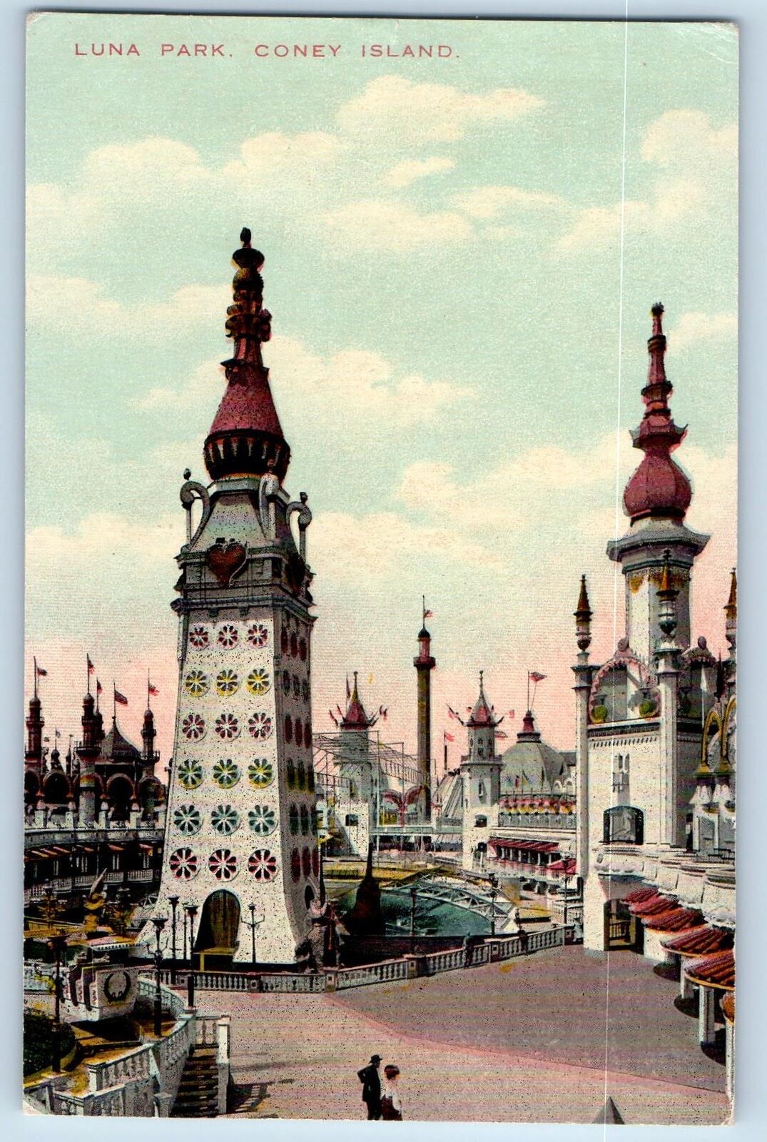 Coney Island New York Postcard Luna Park Amusement Park Scenic View 1912 Antique