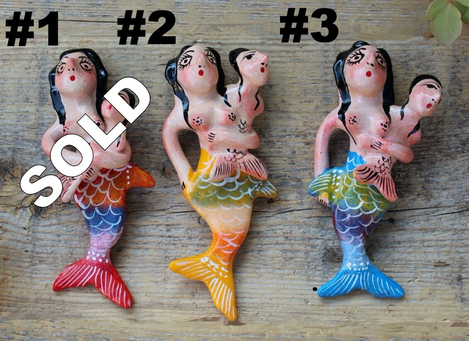 Mermaid & Baby SOLD SEPARATELY Clay Ornaments Guerrero Handmade Mexican Folk Art