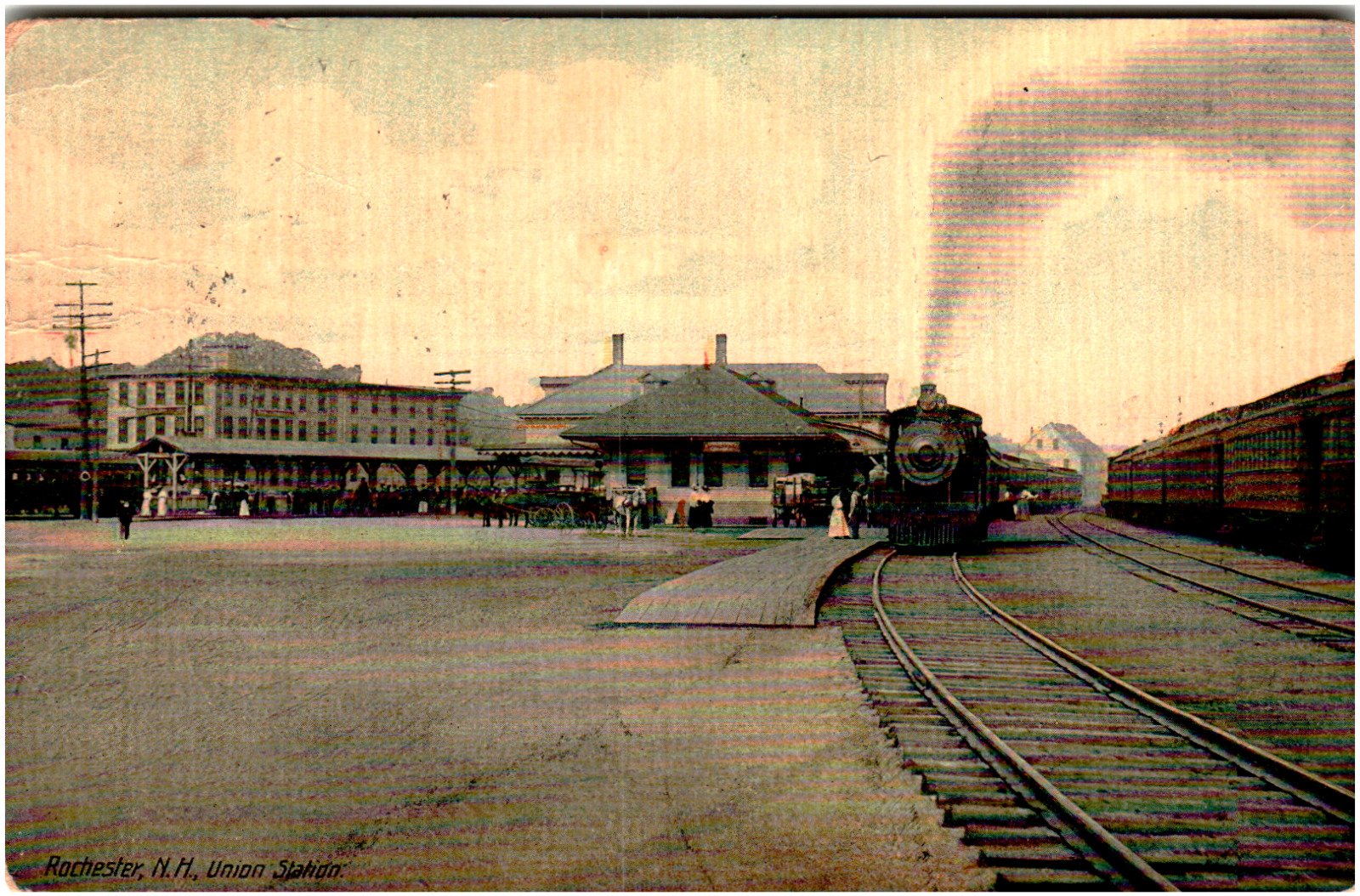 Postcard 1913 Boston & Maine Railroad Train Station Rochester, NH