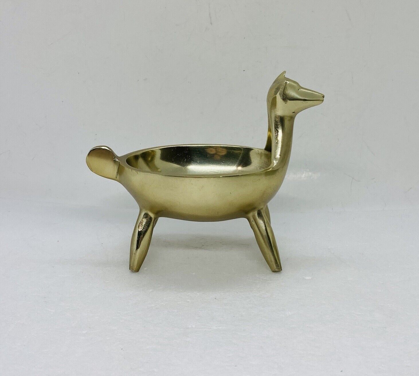 Vintage Llama Alpaca Trinket Dish Stainless Gold Tone 5” Unique Art Decor 26