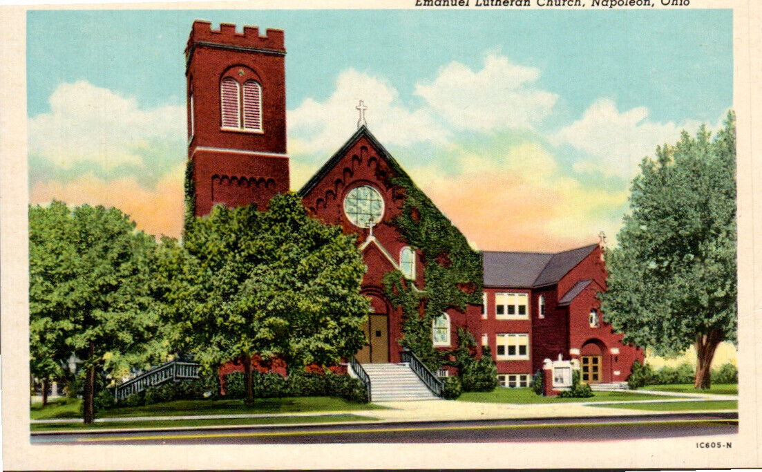 Napoleon, Ohio, Emanuel Lutheran Church, Linen Postcard 3326