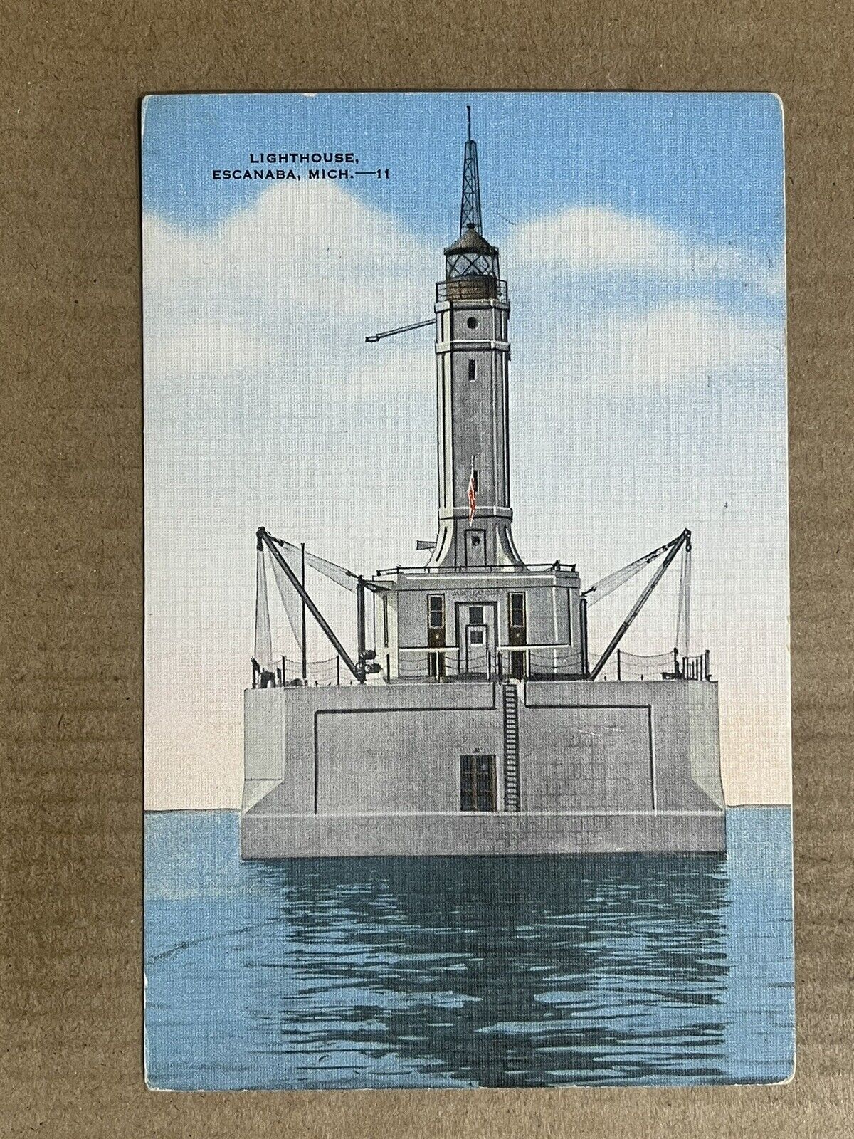 Postcard Escanaba MI Michigan Harbor Lighthouse Lake Michigan Vintage PC
