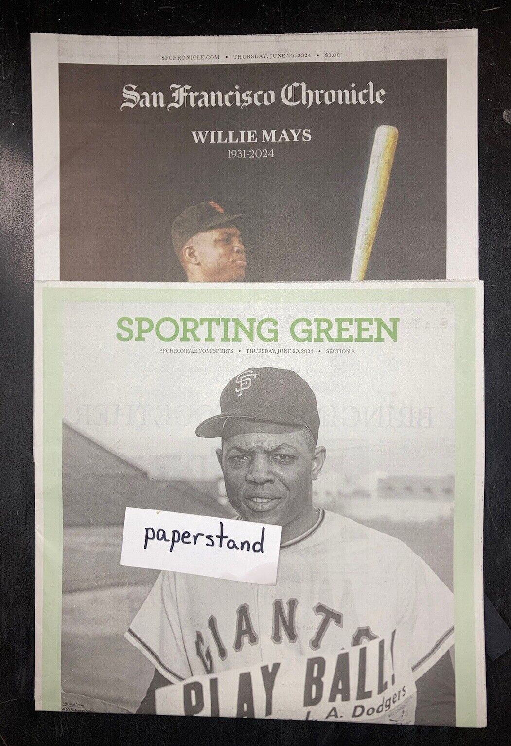 San Francisco Giants Passing Willie Mays San Francisco Chronicle Newspaper New