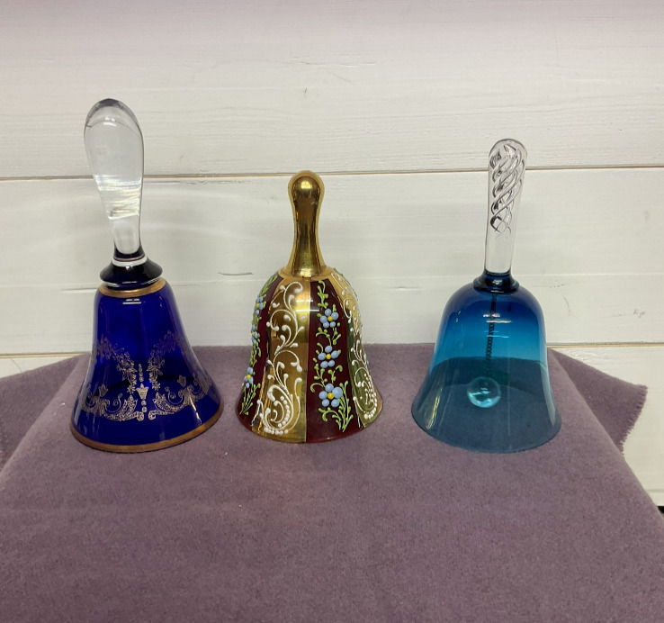 Lot of 3 Decorative Bells - Fenton - KB Italy - Cobalt - Excellent Condition 