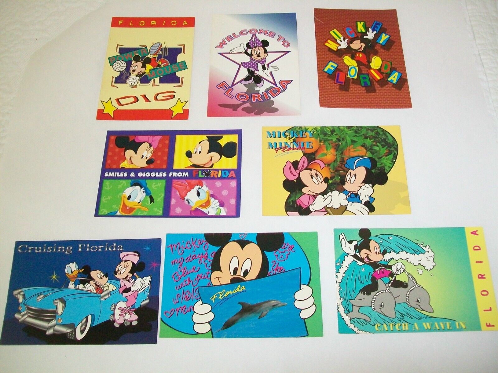 Vintage Mickey Mouse Post Cards Florida Lot of 8