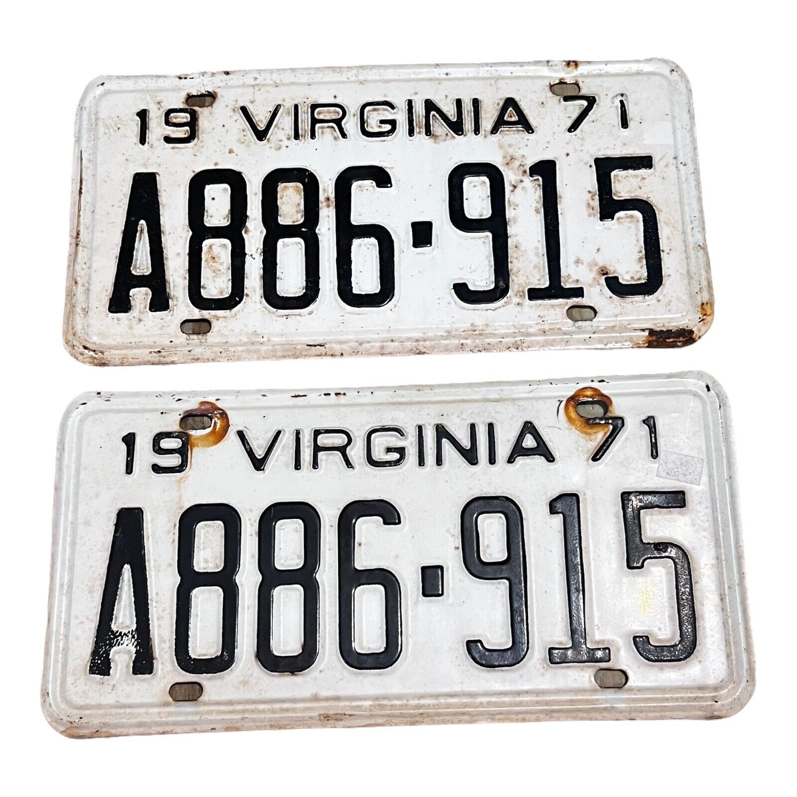 Vintage 1971 Virginia Collectible License Plate Set Of Two Matching A886 915 