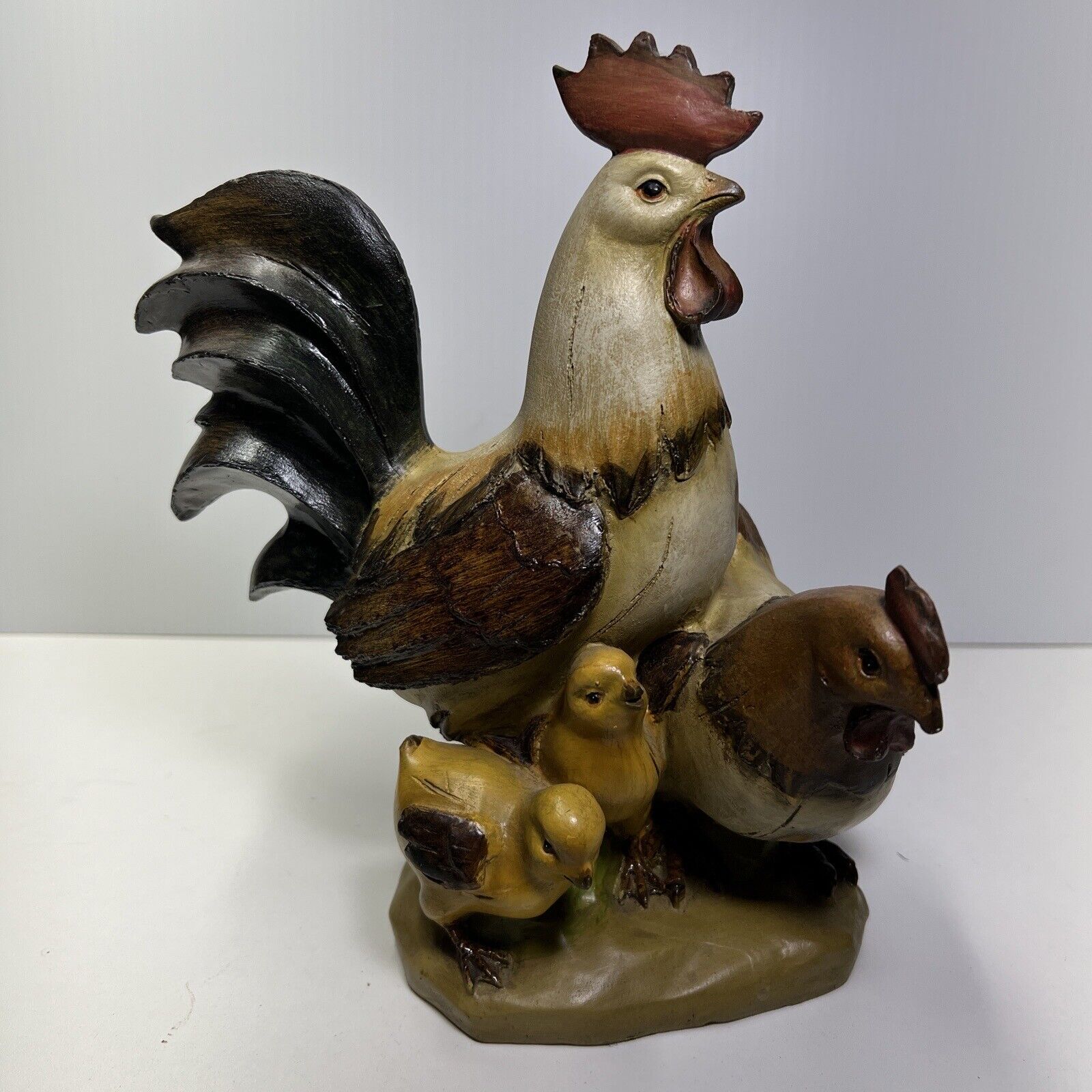 Wood Look Sculptor ROOSTER, HEN, CHICK Family from Transpac,  NEW From 9.25\