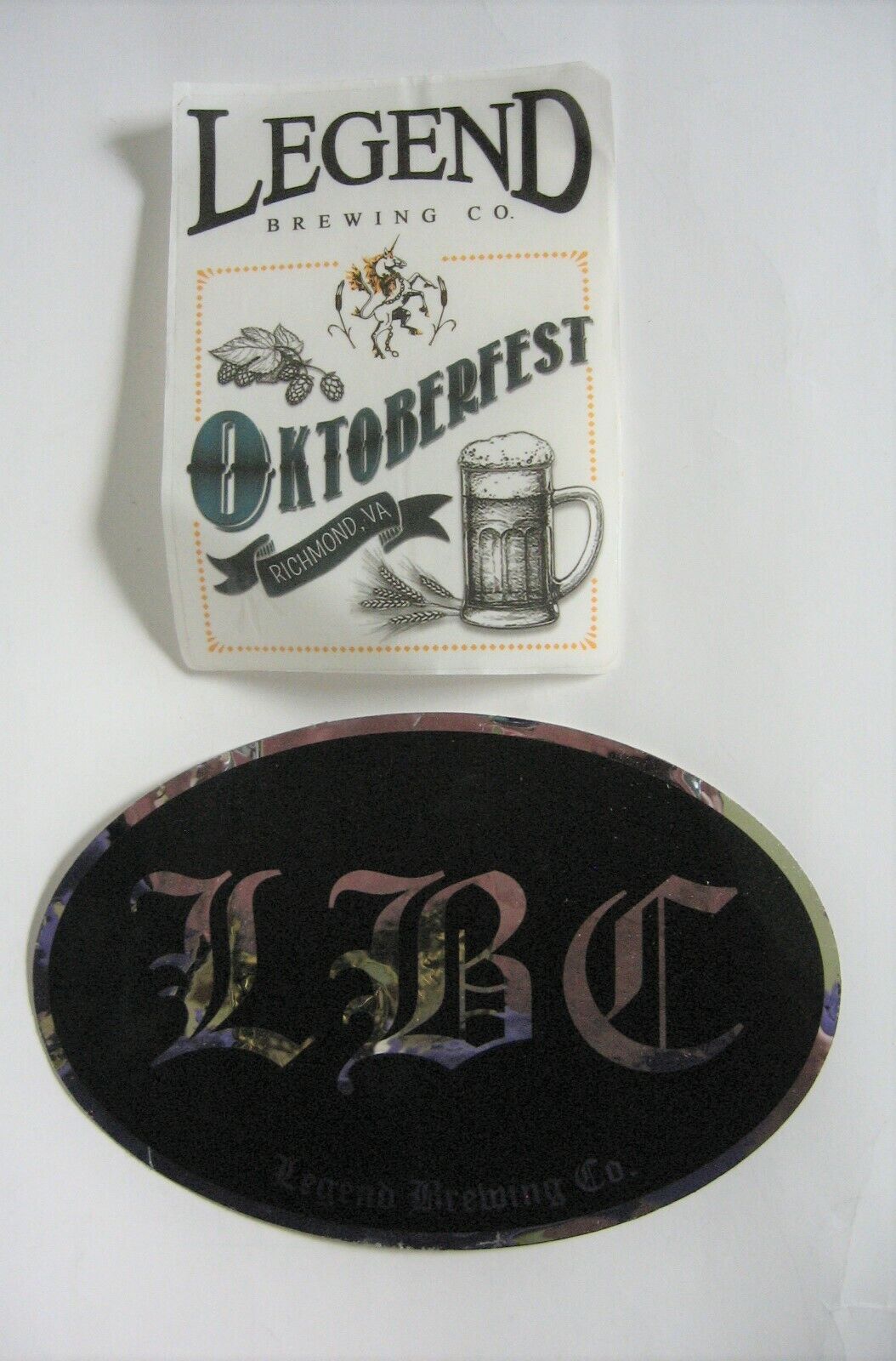 2 Legend Brewing Company LBC Richmond Virginia Stickers - Oktoberfest / Oval LBC