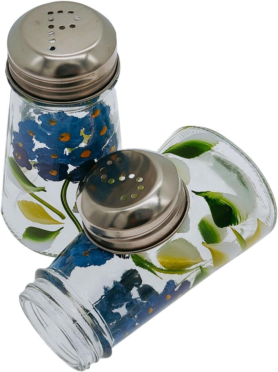 Tapered Salt and Pepper Shakers Hand Painted Hydrangeas