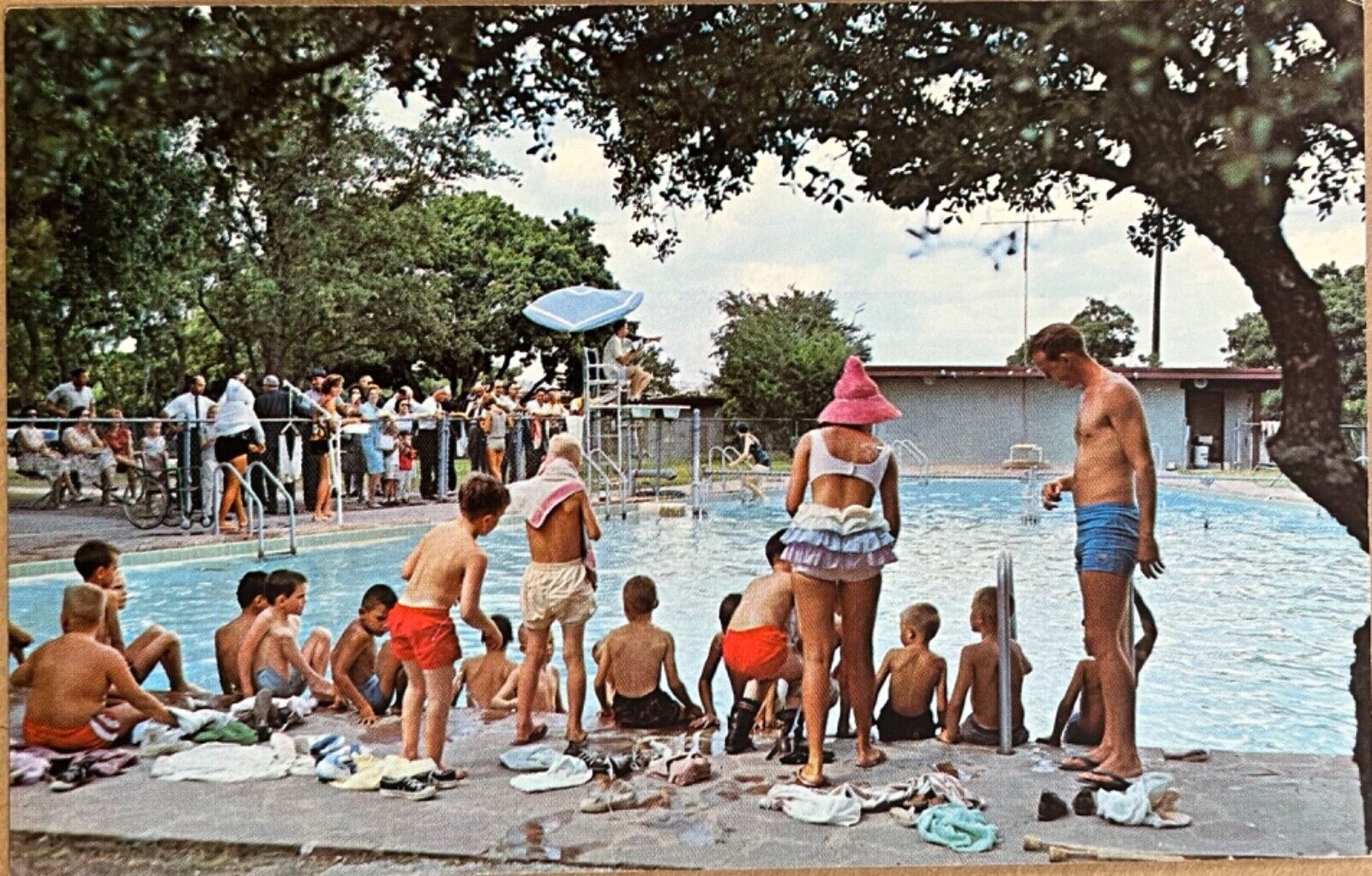 Kerrville Texas Lions Camp Swimming Pool People Children Vintage Postcard c1950