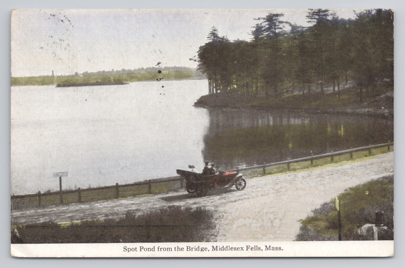Spot Pond From The Bridge Middlesex Fells Massachusetts 1924 Antique Postcard
