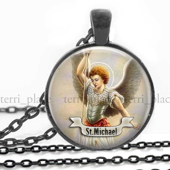 St Michael Handcrafted Glass Top Pendant Necklace Handmade Religious Jewelry