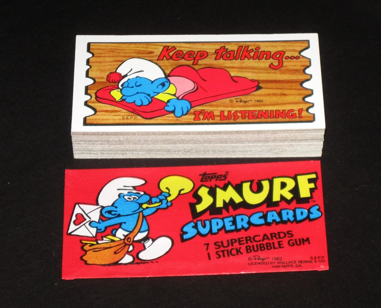 SMURFS SUPERCARDS (Plaks) © 1982 Topps Complete 56 Card Set + Wax Wrapper