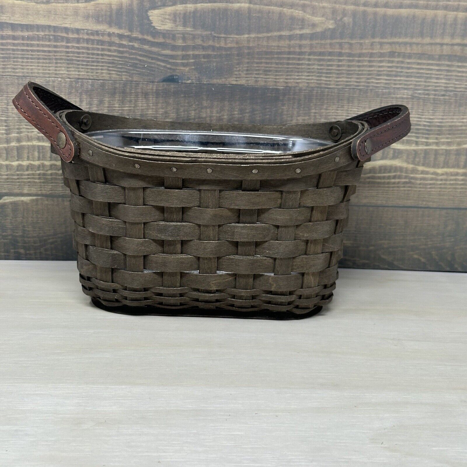 Longaberger Journal Basket Leather Handles and Protector Rich Brown