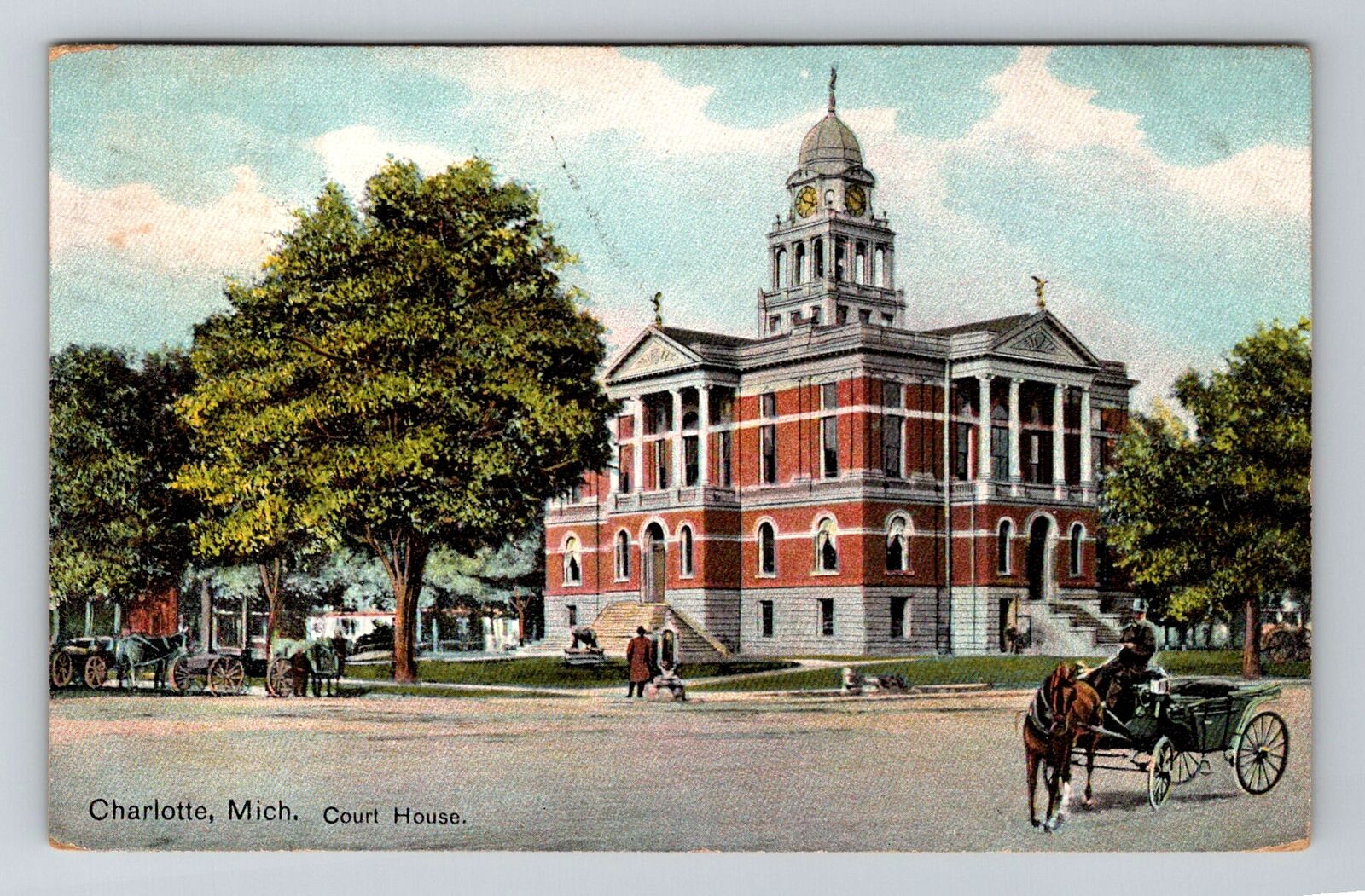 Charlotte MI-Michigan, Court House, c1911 Vintage Souvenir Postcard