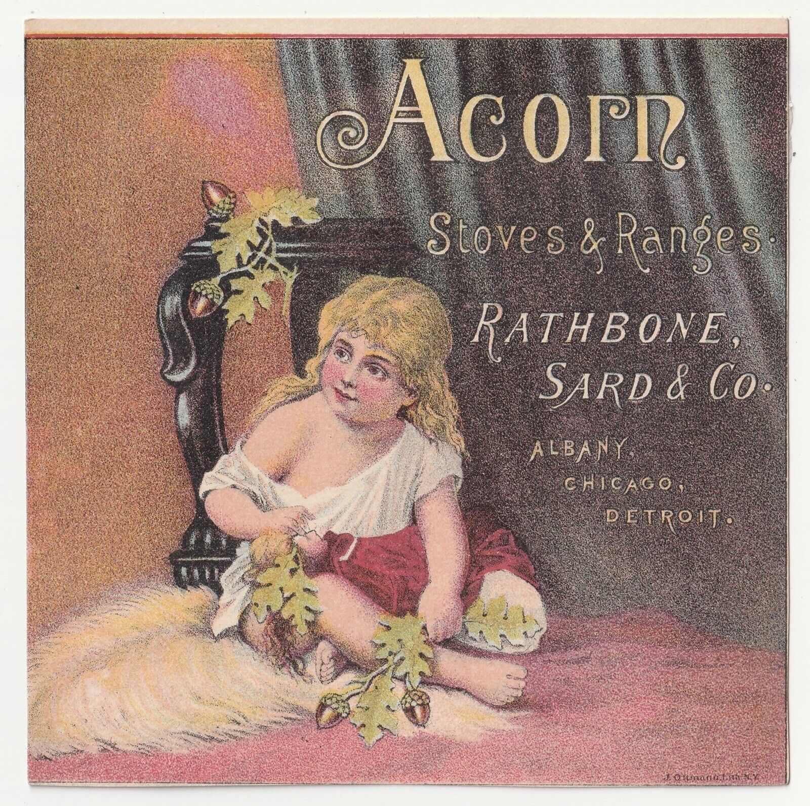 c1880s~Albany New York NY~Acorn Stoves & Ranges~Antique Victorian Trade Card