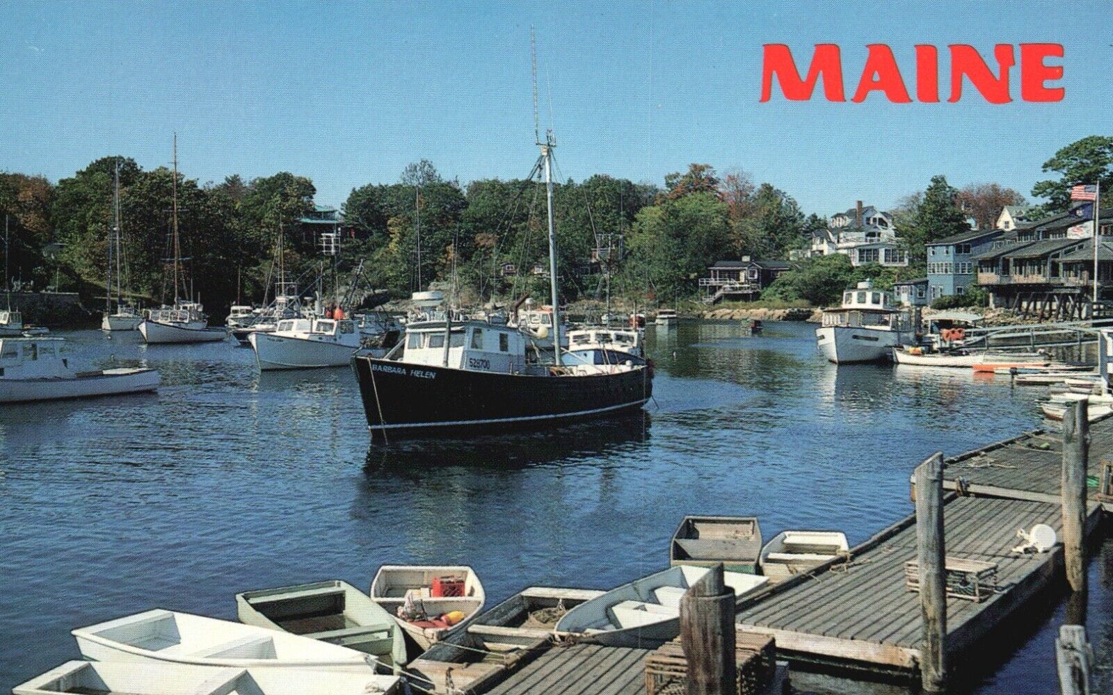 Postcard ME Ogunquit Maine Perkins Cove Boats Chrome Antique Vintage e8184