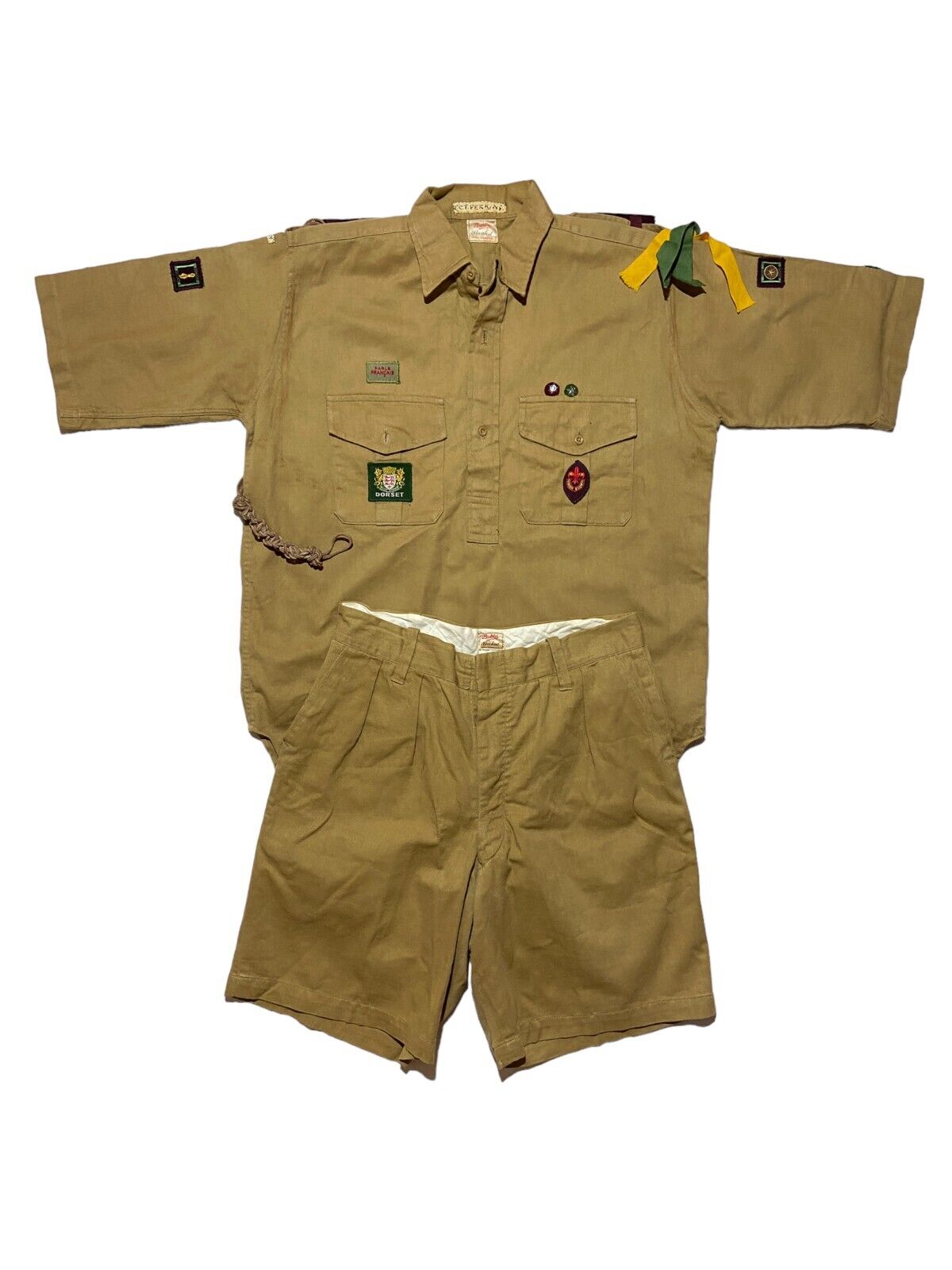 Men`s Vtg 30s 40s Bukta Senior Scout Suit Shirt and Shorts Brown Cotton Size L34