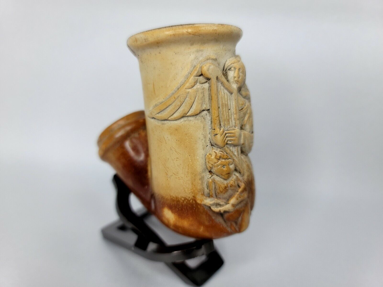 Rare Early 19th Century Meerschaum Tobacco Pipe Bowl Guardian Angel Playing Harp