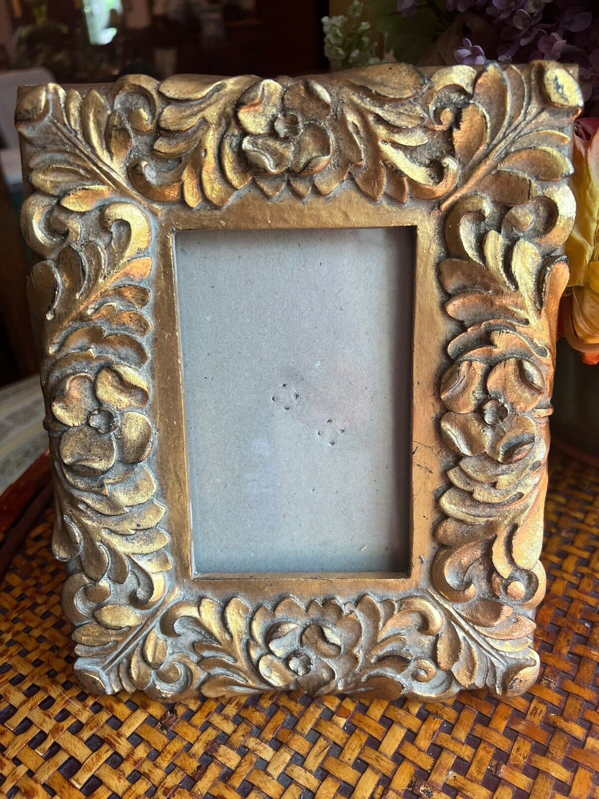 GOLD ORNATE Picture Frame Easel Back flowers 10” by 8” heavy