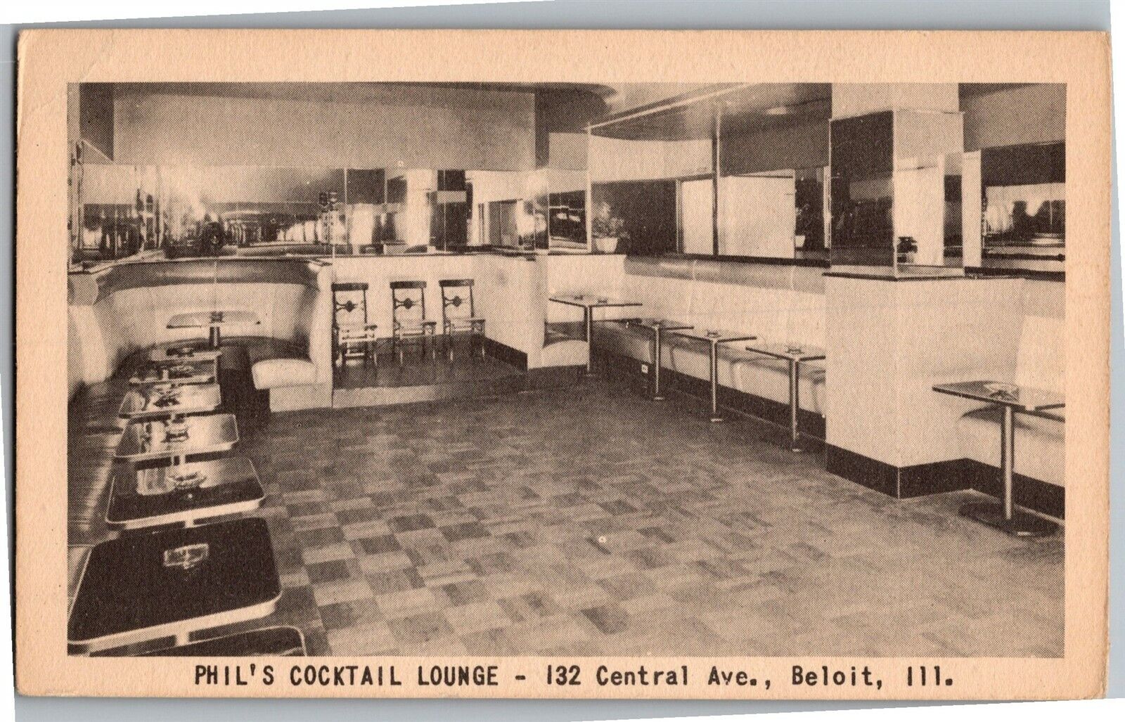 Phil\'s Cocktail Lounge, 132 Central Ave Beloit IL Vintage Sample Postcard W35